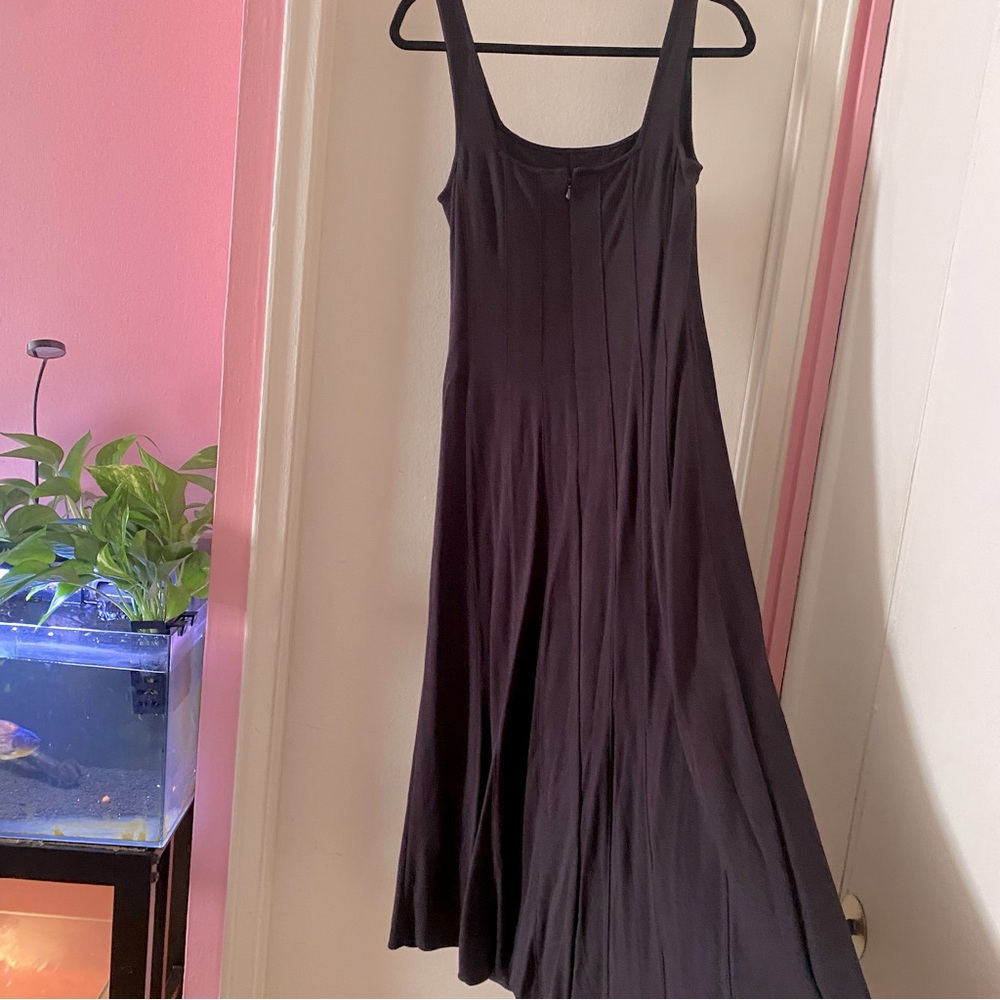LOFT Black Dress with Corset-Style Stitching Down the Length of the Dress
